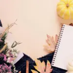 Flat lay style of autumn and thanksgiving with pumpkin, notebook
